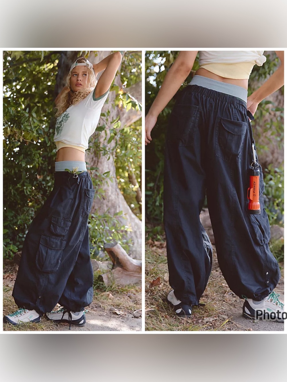 Free People Movement Charmer Utility Pant Wide Leg Barrel Baggy Small Black